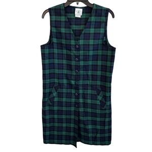 Faith Mountain Co. | Vintage Green & Blue Plaid Flannel Button-Down Jumper Dress